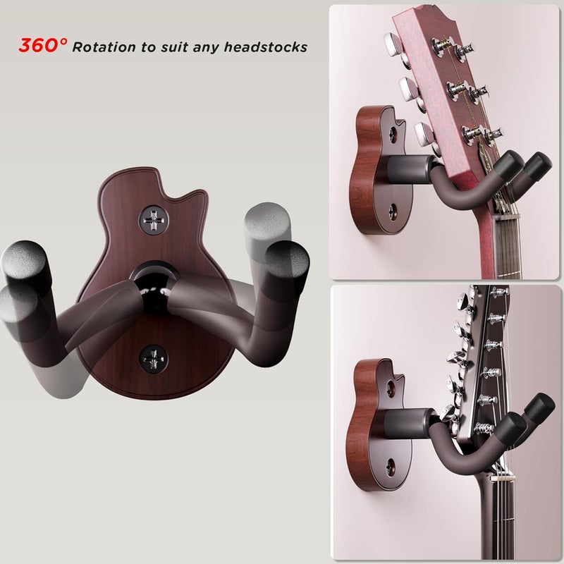 DIDA Guitar Wall Mount - U-Shape Guitar Wall Hangers, Guitar Accessories with 5 Guitar Picks, Guitar Wall Mount Hanger for Acoustic Guitar, Electric Guitar, Banjo, Bass, Mandolin (Style B-Walnut) - Image 2